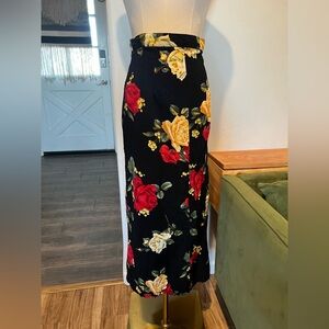 Tracy Evans Black Maxi Skirt with Red and Yellow Floral Design